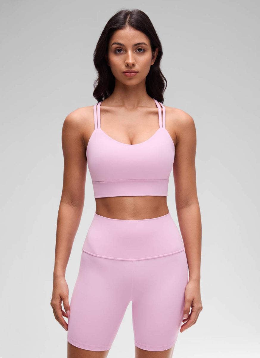 CRZ YOGA Womens Butterluxe Strappy Longline Criss Cross Molded Cup
