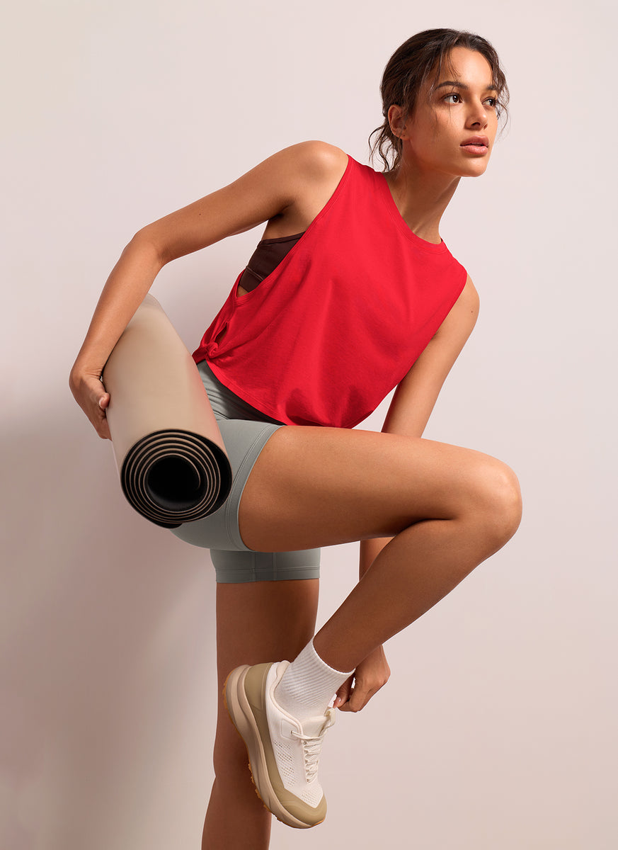 CRZ YOGA Women's Yoga Loose Fit Top Pima Cotton Crop Tank Deep