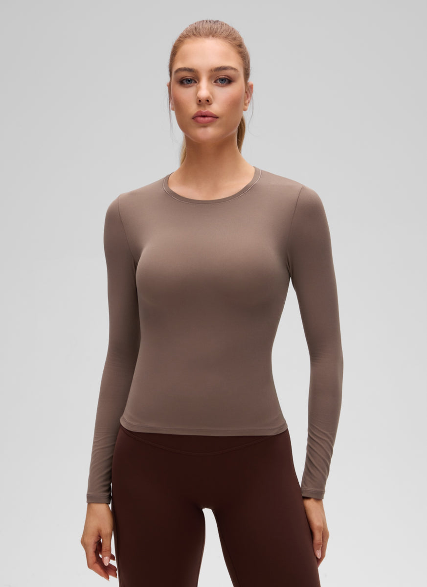CRZ YOGA Women's Crew Neck Tight Fit Long Sleeve Shirts Casual Tee