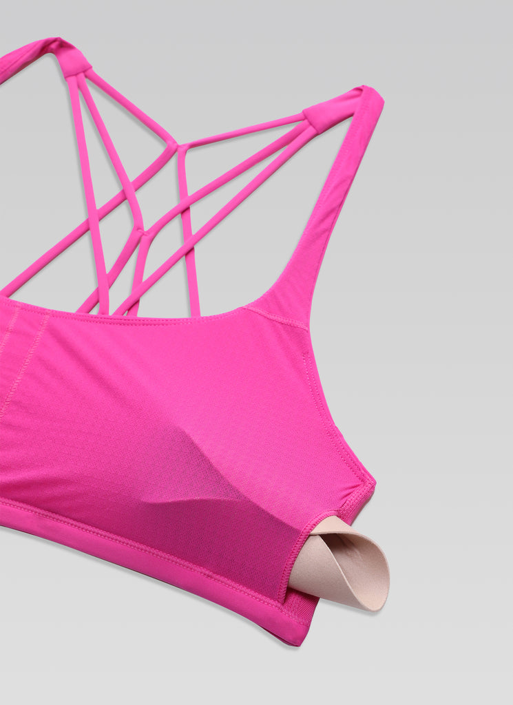 CRZ YOGA Women's Yoga Train Light Support Nakedfeel Strappy Bra Waves Blue