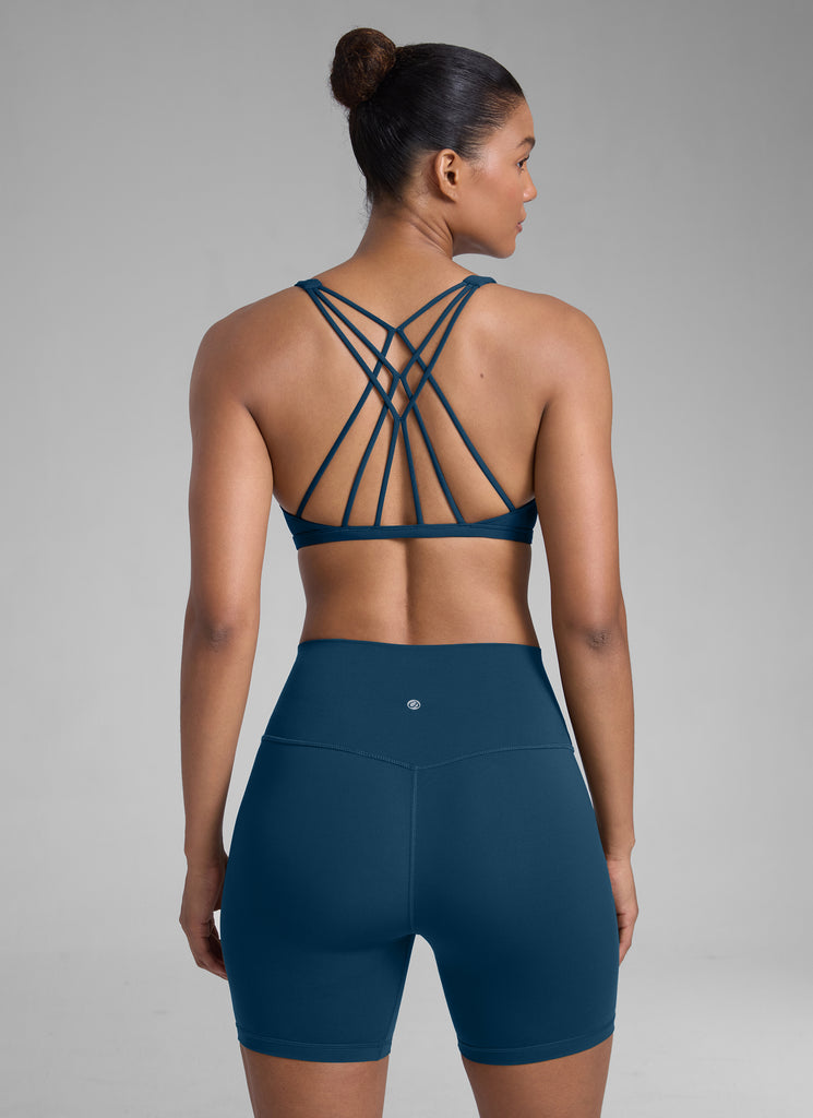 CRZ YOGA Women's Yoga Train Light Support Nakedfeel Strappy Bra French Navy