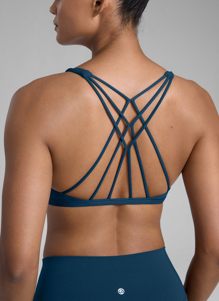 CRZ YOGA Women's Yoga Train Light Support Nakedfeel Strappy Bra French Navy