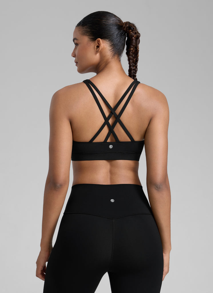 CRZ YOGA Women's Yoga Training Medium Support Nakedfeel Bra Cross Back French Navy