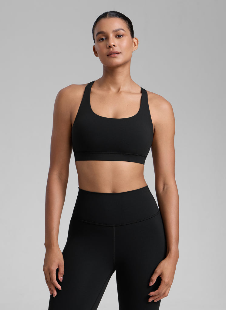 CRZ YOGA Women's Yoga Training Medium Support Nakedfeel Bra Cross Back Black