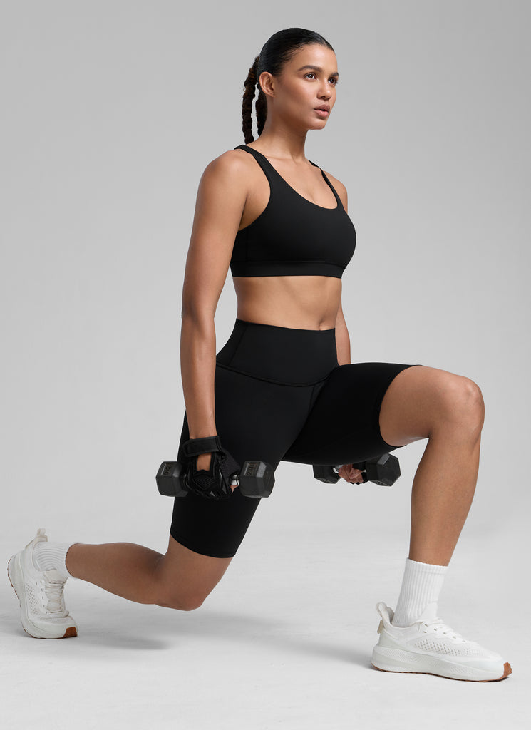 CRZ YOGA Women's Yoga Training Medium Support Nakedfeel Bra Cross Back Black