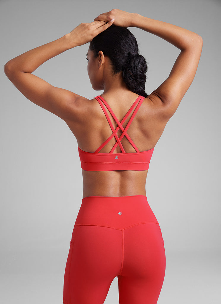 CRZ YOGA Women's Yoga Training Medium Support Nakedfeel Bra Cross Back Crimson