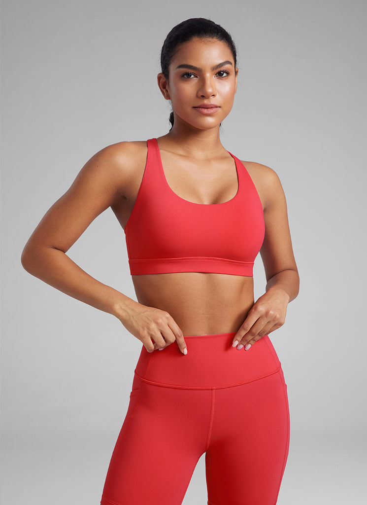 CRZ YOGA Women's Yoga Training Medium Support Nakedfeel Bra Cross Back Crimson