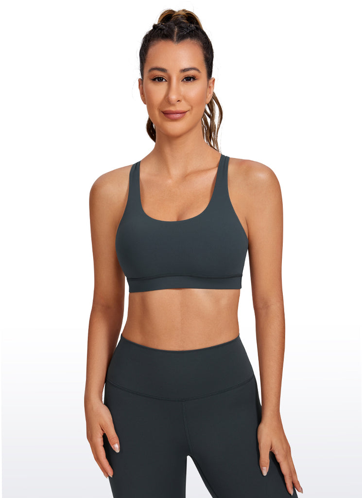 CRZ YOGA Women's Yoga Training Medium Support Nakedfeel Bra Cross Back Melanite