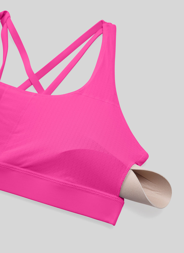 CRZ YOGA Women's Yoga Training Medium Support Nakedfeel Bra Cross Back Hibiscus Purple