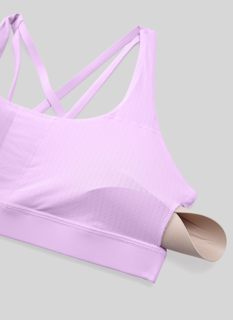 CRZ YOGA Women's Yoga Training Medium Support Nakedfeel Bra Cross Back Lilac