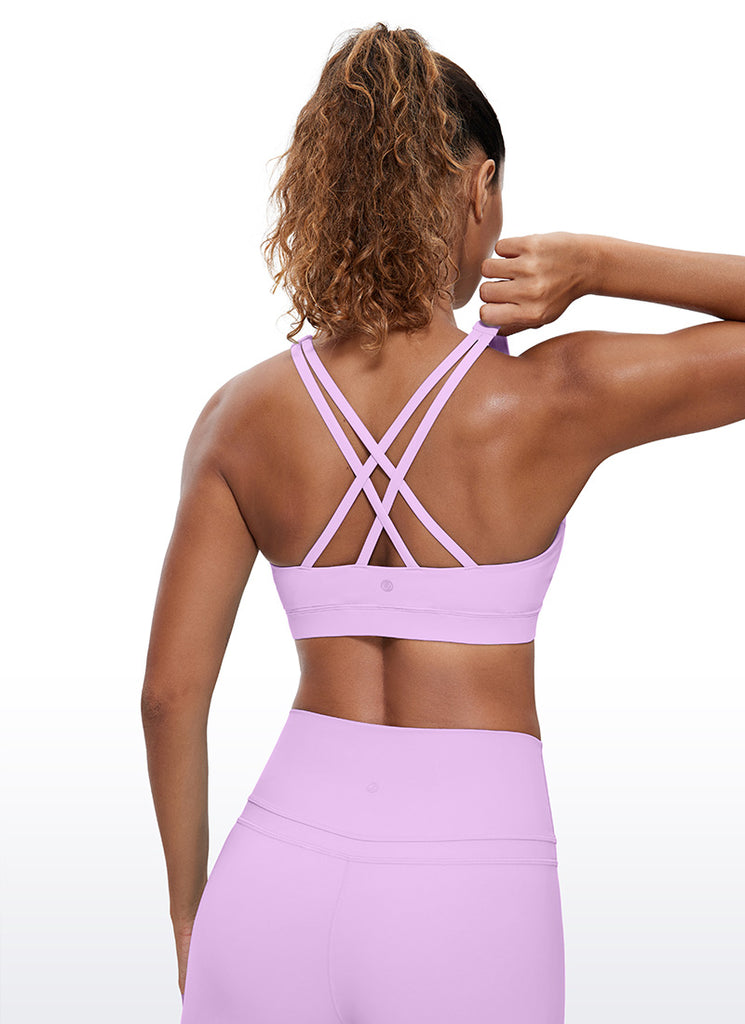 CRZ YOGA Women's Yoga Training Medium Support Nakedfeel Bra Cross Back Hibiscus Purple
