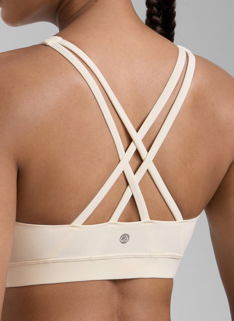 CRZ YOGA Women's Yoga Training Medium Support Nakedfeel Bra Cross Back White Apricot
