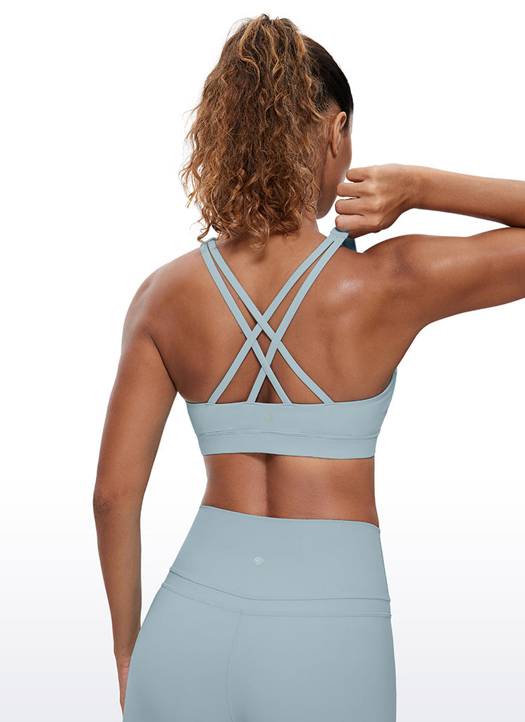 CRZ YOGA Women's Yoga Training Medium Support Nakedfeel Bra Cross Back White Apricot