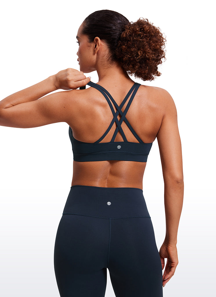 CRZ YOGA Women's Yoga Training Medium Support Nakedfeel Bra Cross Back Grey Sage