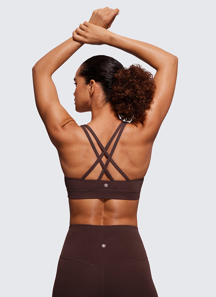 CRZ YOGA Women's Yoga Training Medium Support Nakedfeel Bra Cross Back Hot Fudge Brown