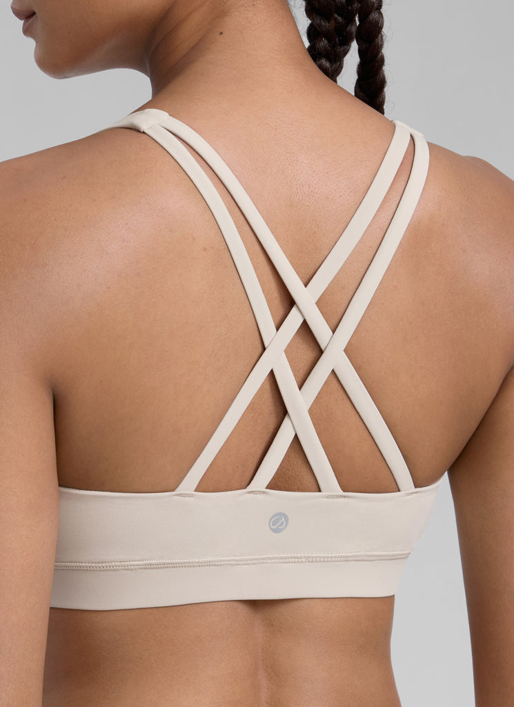 CRZ YOGA Women's Yoga Training Medium Support Nakedfeel Bra Cross Back Mojave Tan