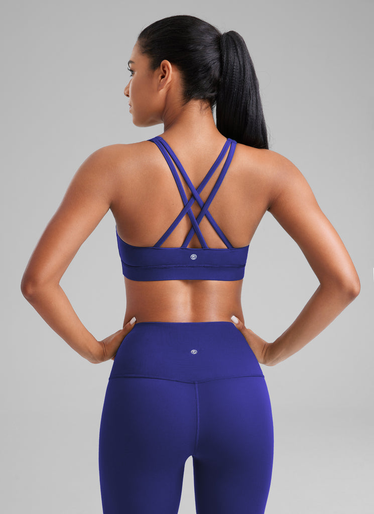 CRZ YOGA Women's Yoga Training Medium Support Nakedfeel Bra Cross Back Larkspur Blue