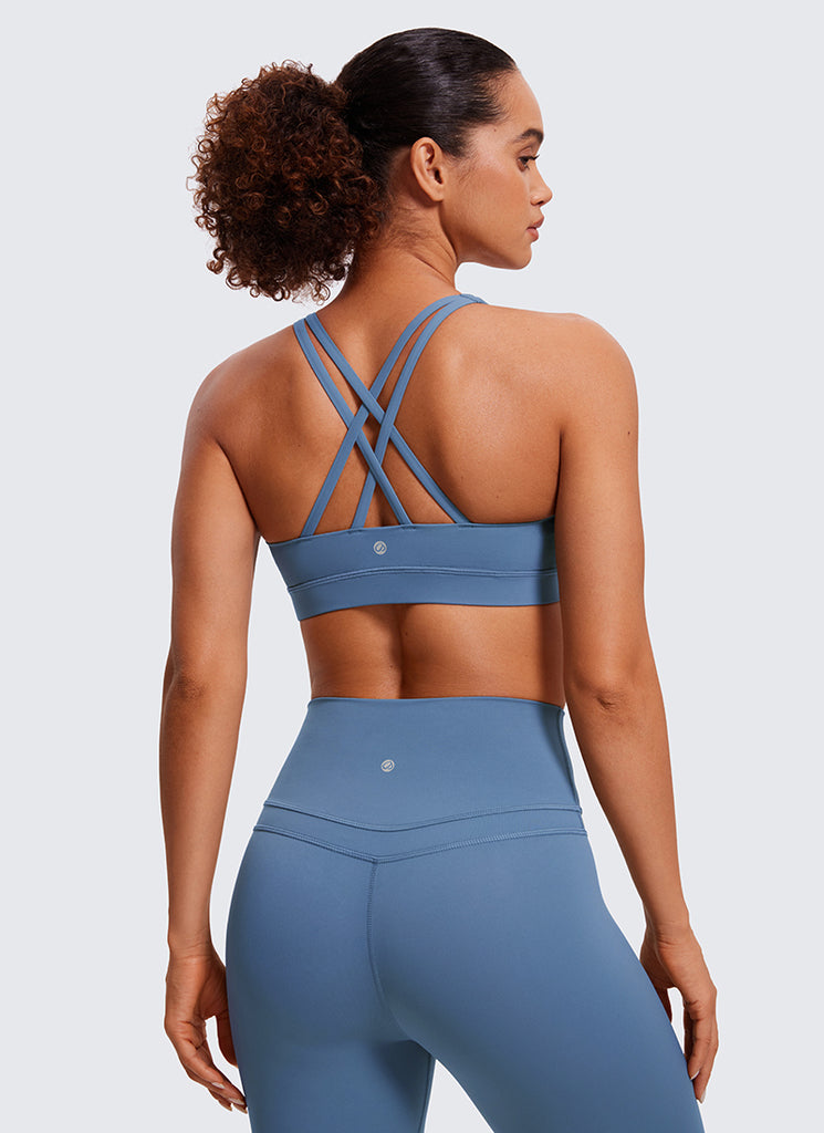 CRZ YOGA Women's Yoga Training Medium Support Nakedfeel Bra Cross Back Oasis Blue