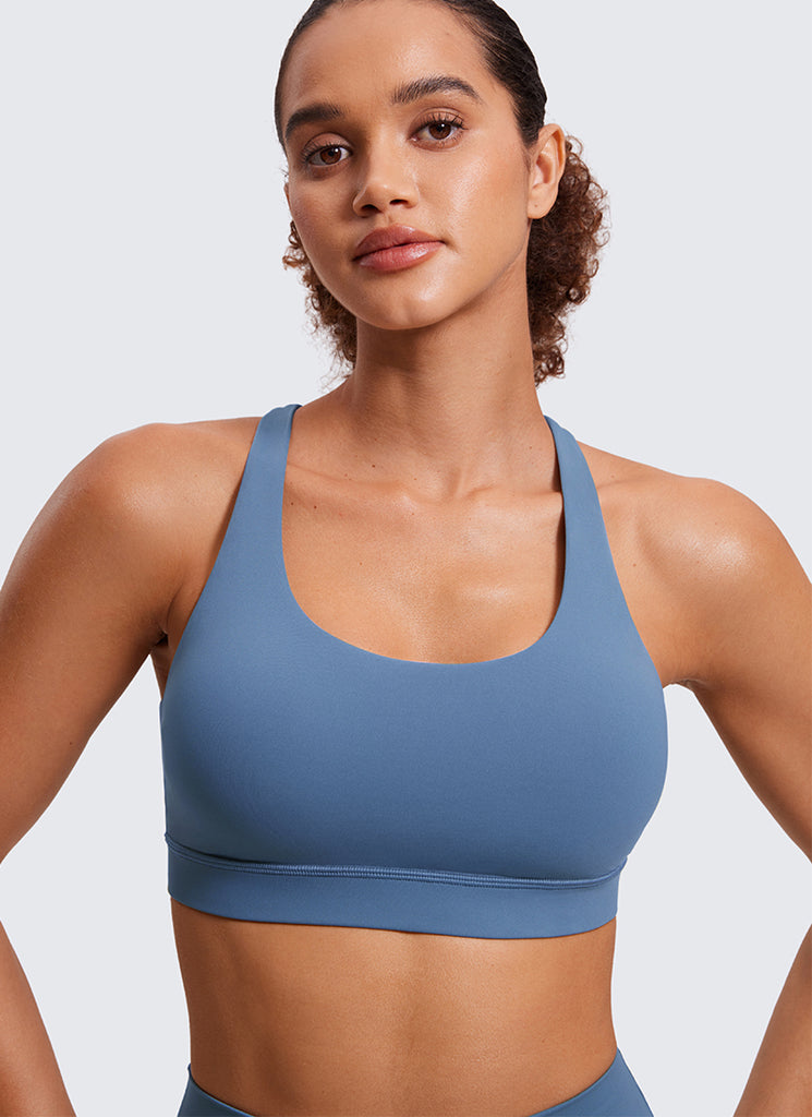 CRZ YOGA Women's Yoga Training Medium Support Nakedfeel Bra Cross Back Oasis Blue