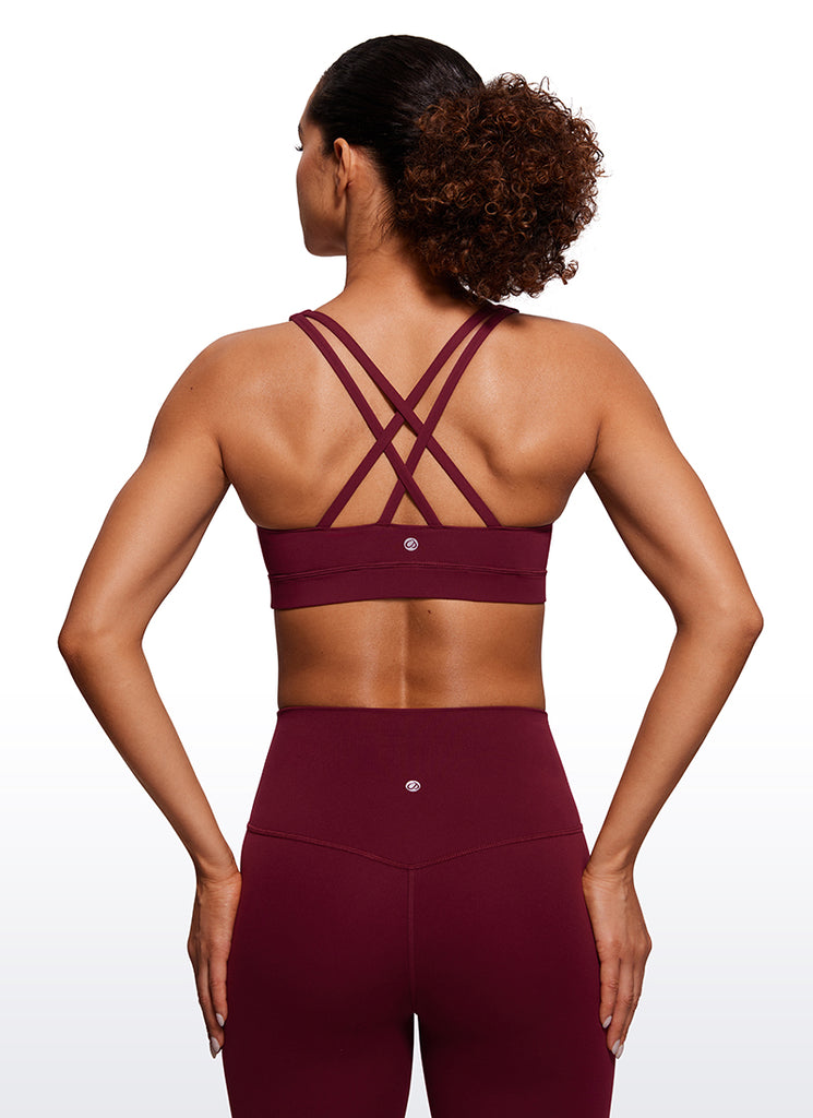 CRZ YOGA Women's Yoga Training Medium Support Nakedfeel Bra Cross Back True Navy