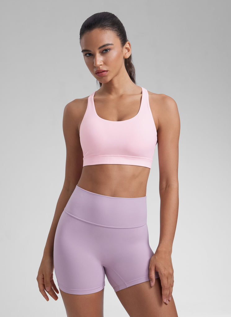 CRZ YOGA Women's Yoga Training Medium Support Nakedfeel Bra Cross Back Strawberry Pink