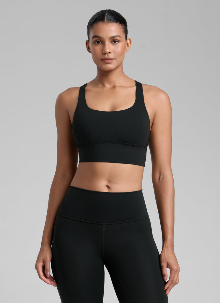CRZ YOGA Womens Strappy Longline Nakedfeel Training Sports Bra Black
