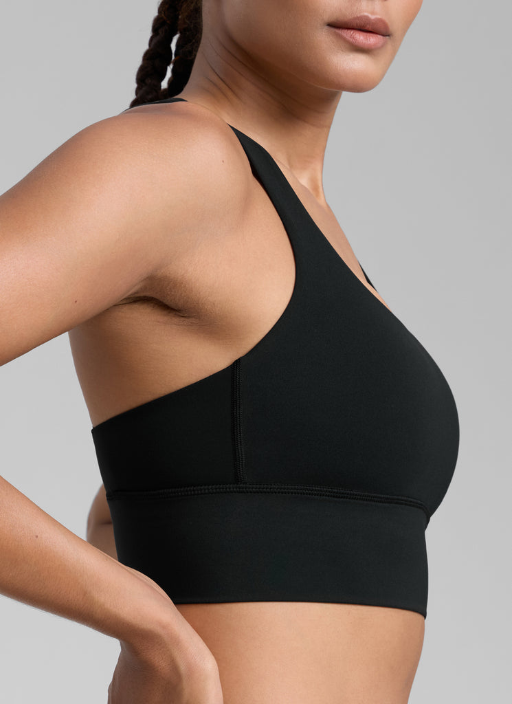 CRZ YOGA Womens Strappy Longline Nakedfeel Training Sports Bra Black