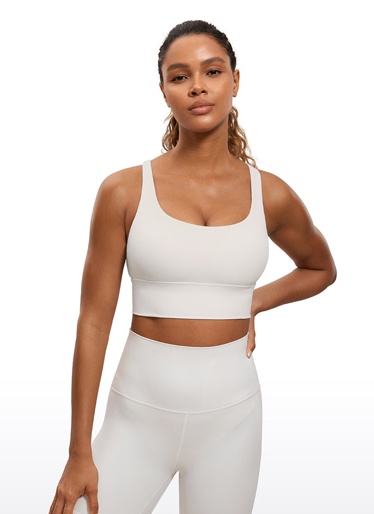 CRZ YOGA Womens Strappy Longline Nakedfeel Training Sports Bra White