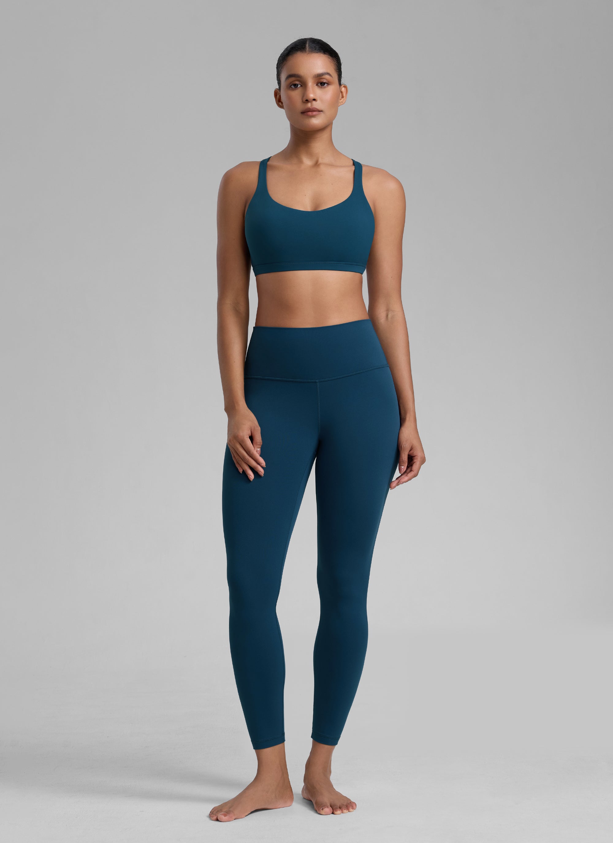 CRZ YOGA Women's Yoga Light Support Nakedfeel Strappy Bra Low Cut
