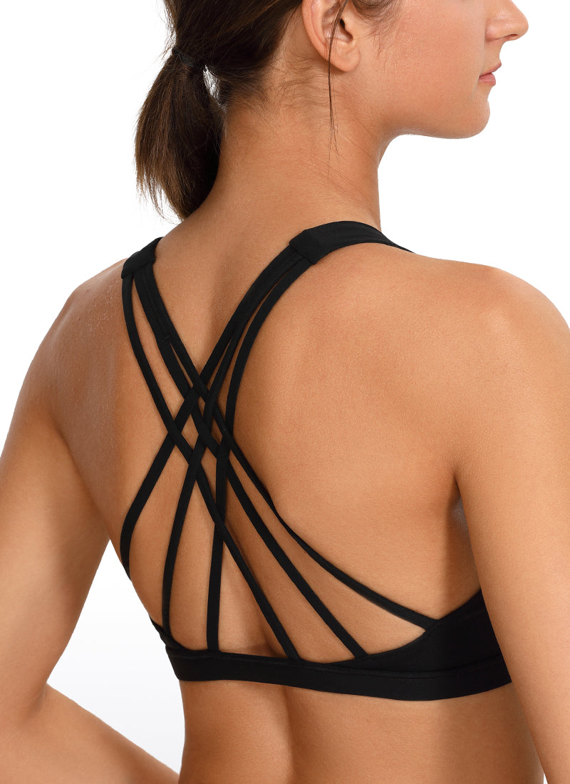 CRZ YOGA Women's Yoga Light Support Brushed Nakedfeel Strappy Bra