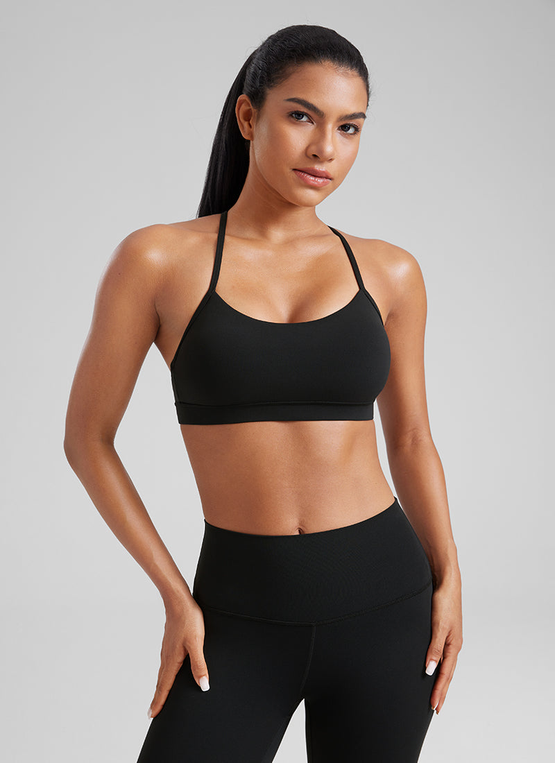 CRZ YOGA Women's Yoga Light Support Butterluxe Sports Bra Y back Black