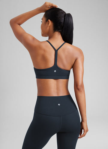 CRZ YOGA Women's Yoga Light Support Butterluxe Sports Bra Y back True Navy