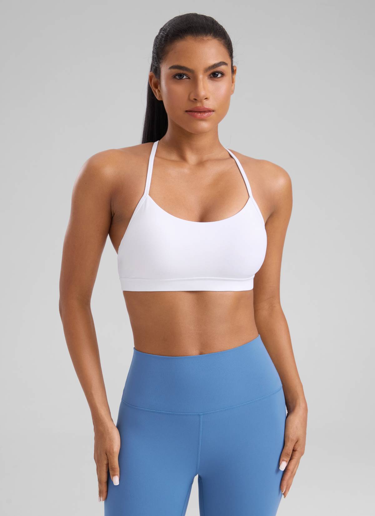 CRZ YOGA Women's Yoga Light Support Butterluxe Sports Bra Y back White