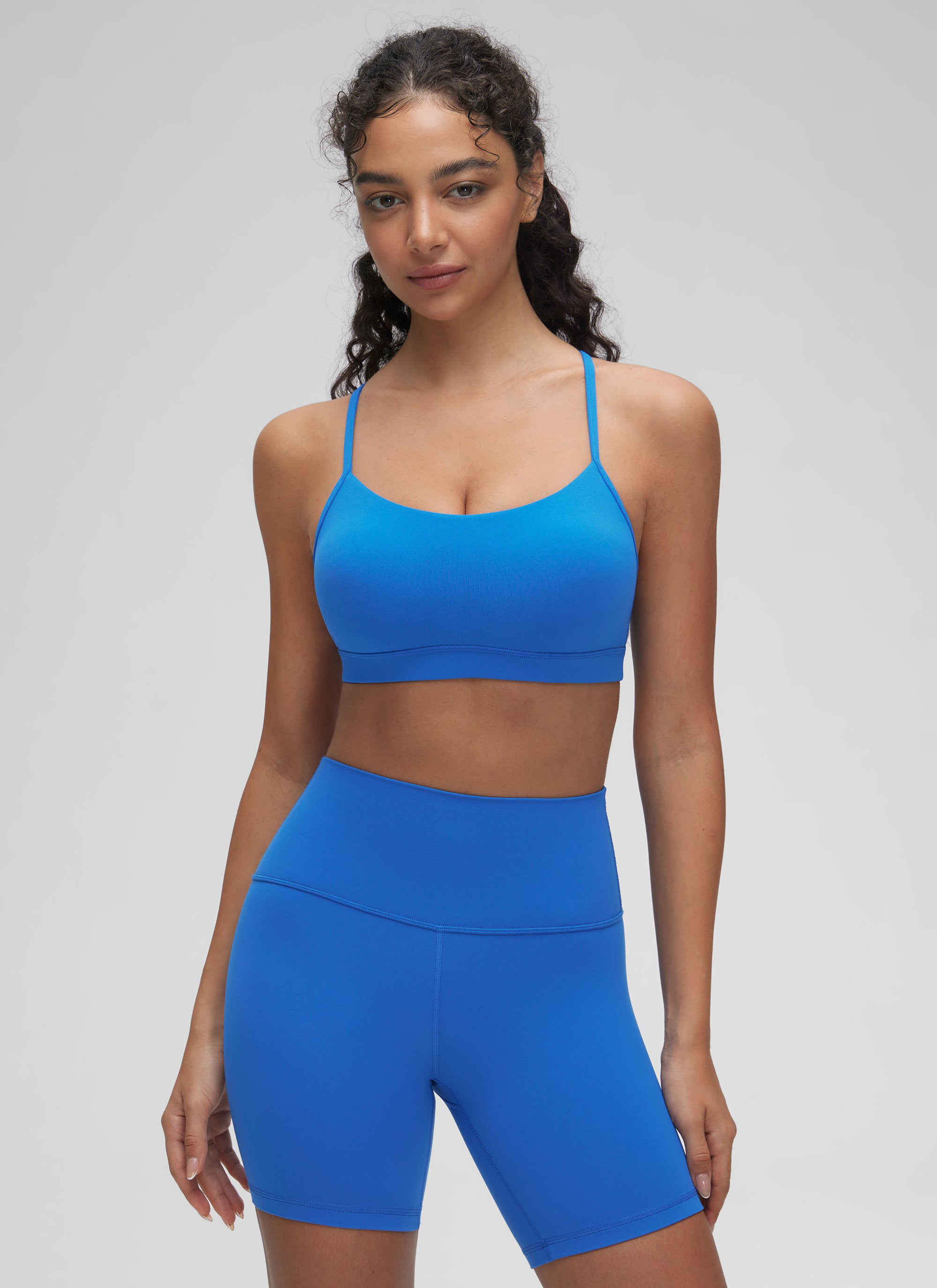 CRZ YOGA Women's Yoga Light Support Butterluxe Sports Bra Y back Sparkle Blue