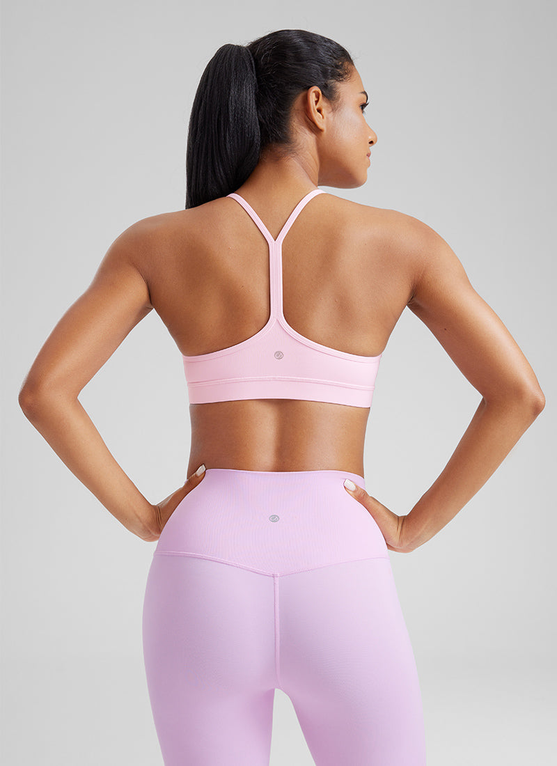 CRZ YOGA Women's Yoga Light Support Butterluxe Sports Bra Y back Pink Peony