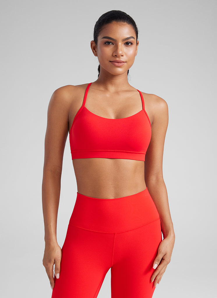 CRZ YOGA Women's Yoga Light Support Butterluxe Sports Bra Y back Deep Red