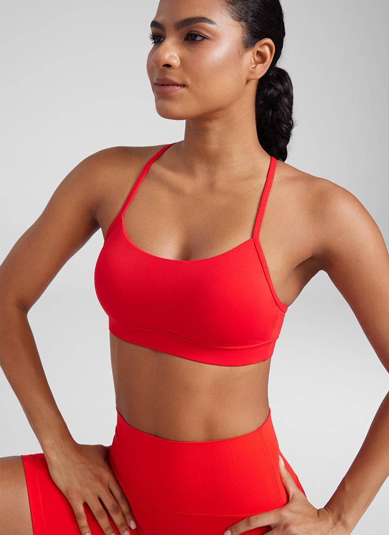 CRZ YOGA Women's Yoga Light Support Butterluxe Sports Bra Y back Deep Red