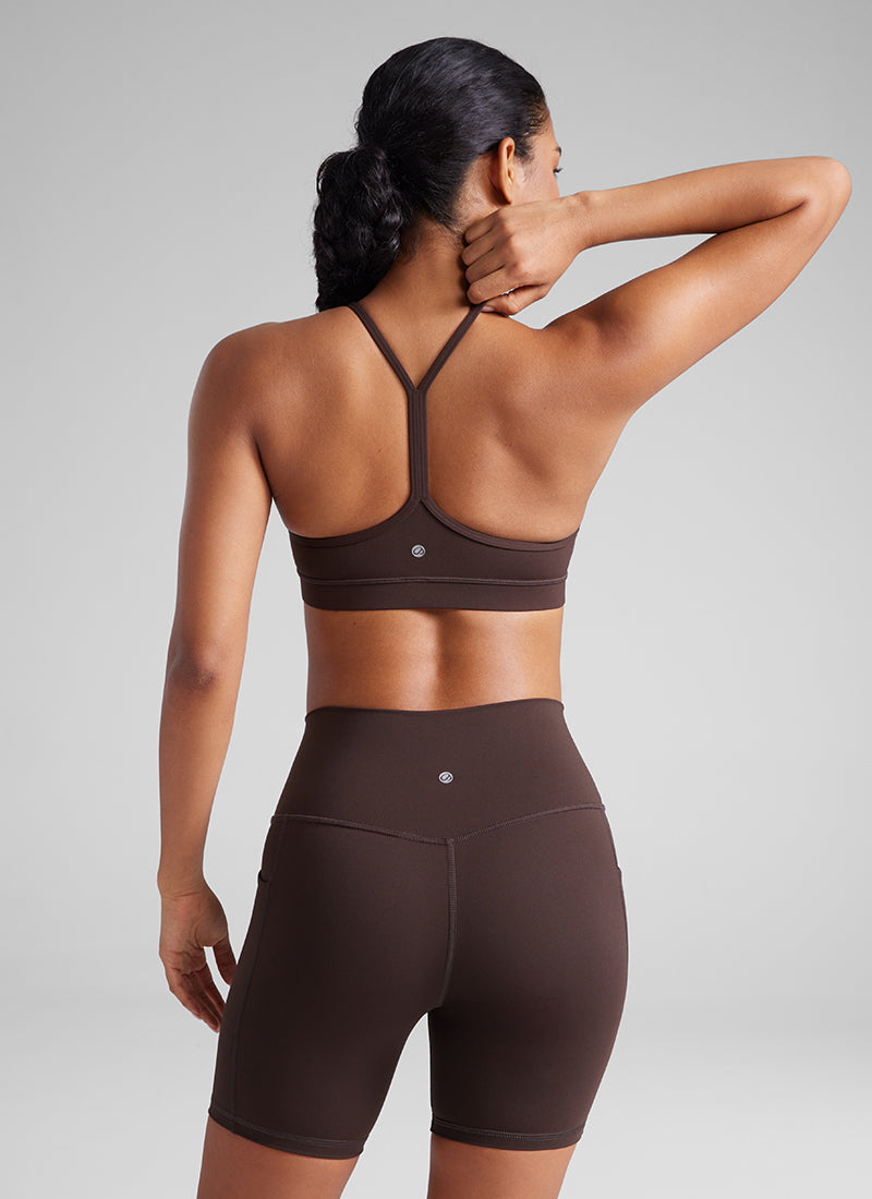 CRZ YOGA Women's Yoga Light Support Butterluxe Sports Bra Y back Hot Fudge Brown