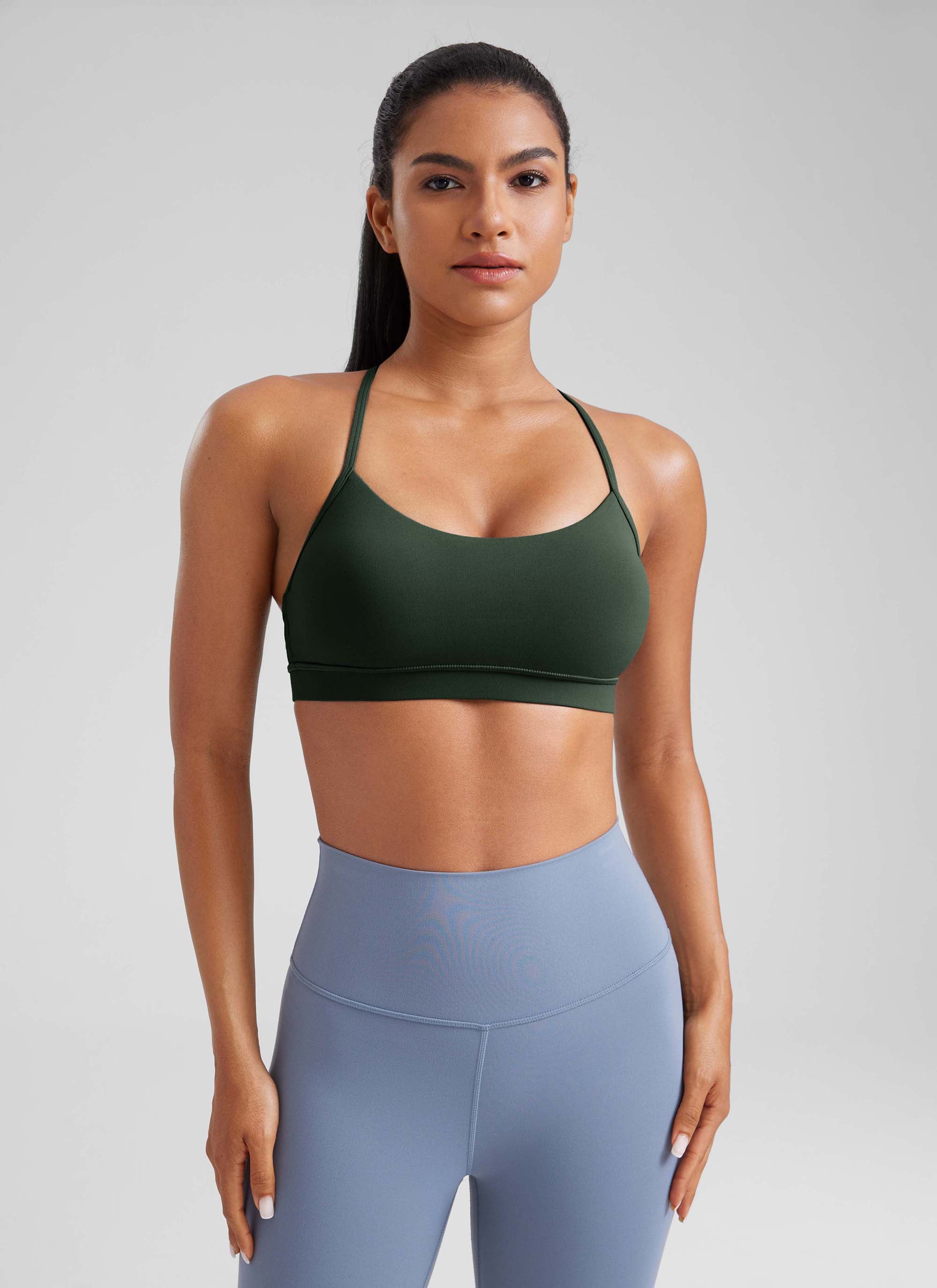CRZ YOGA Women's Yoga Light Support Butterluxe Sports Bra Y back Legend Green