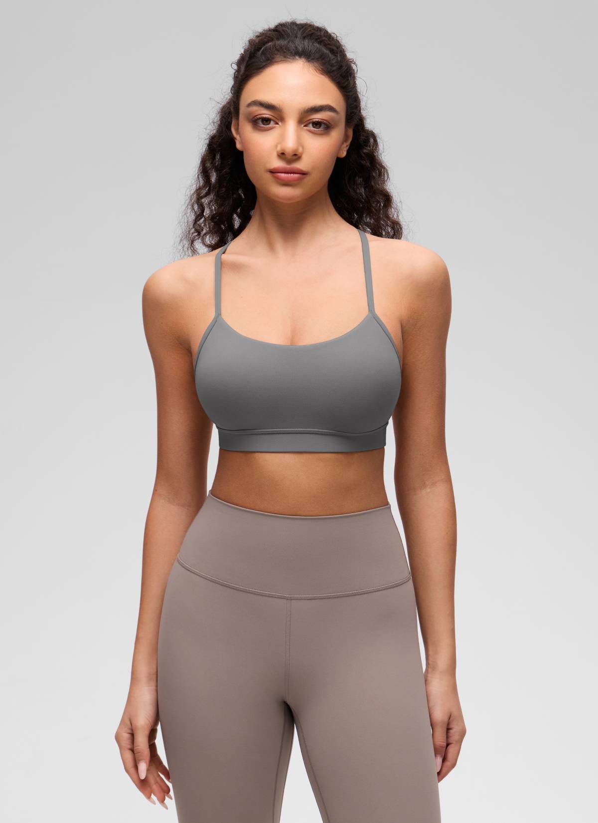 CRZ YOGA Women's Yoga Light Support Butterluxe Sports Bra Y back Ash Grey