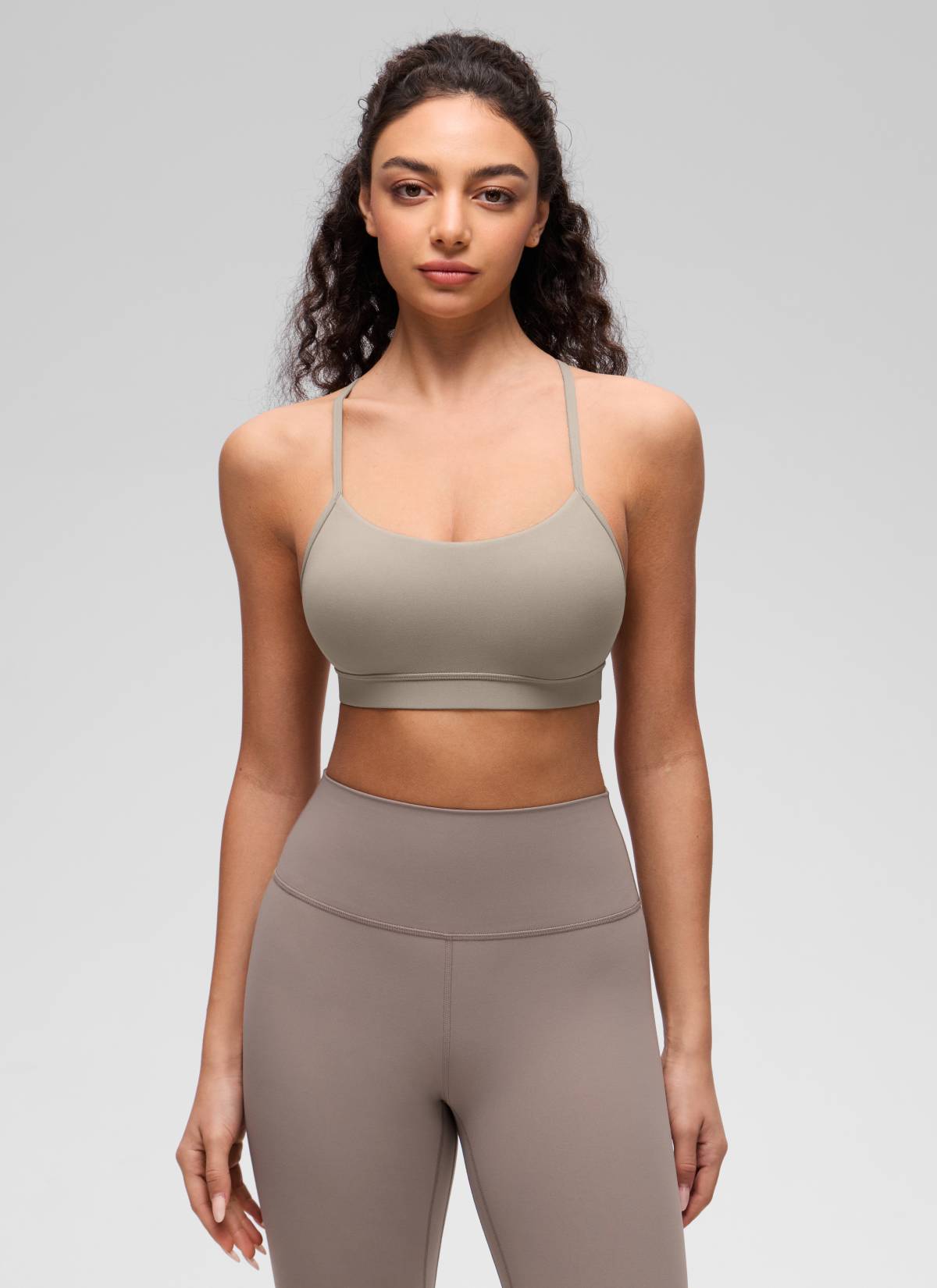 CRZ YOGA Women's Yoga Light Support Butterluxe Sports Bra Y back Warm Ash Grey