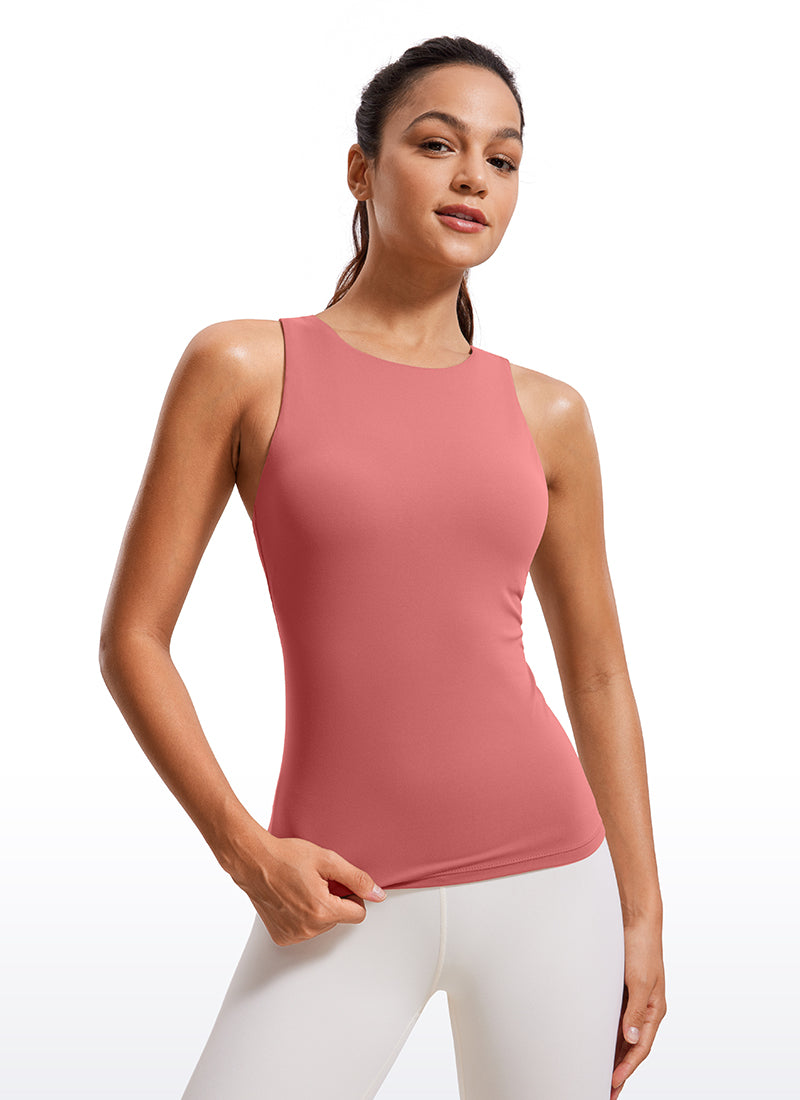 Butterluxe Waist Length Built-in Bra Tanks High Neck