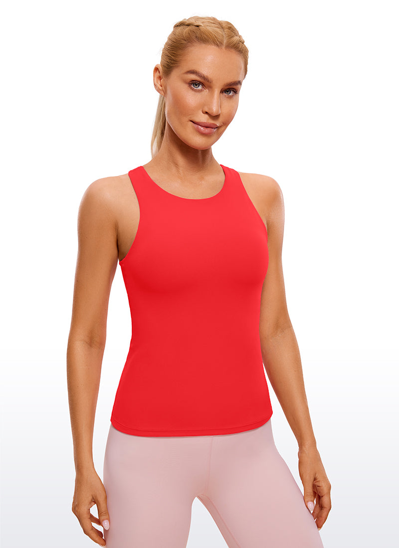 CRZ YOGA Women's Butterluxe Built-in Bra High Neck Racerback Tank Olive Green