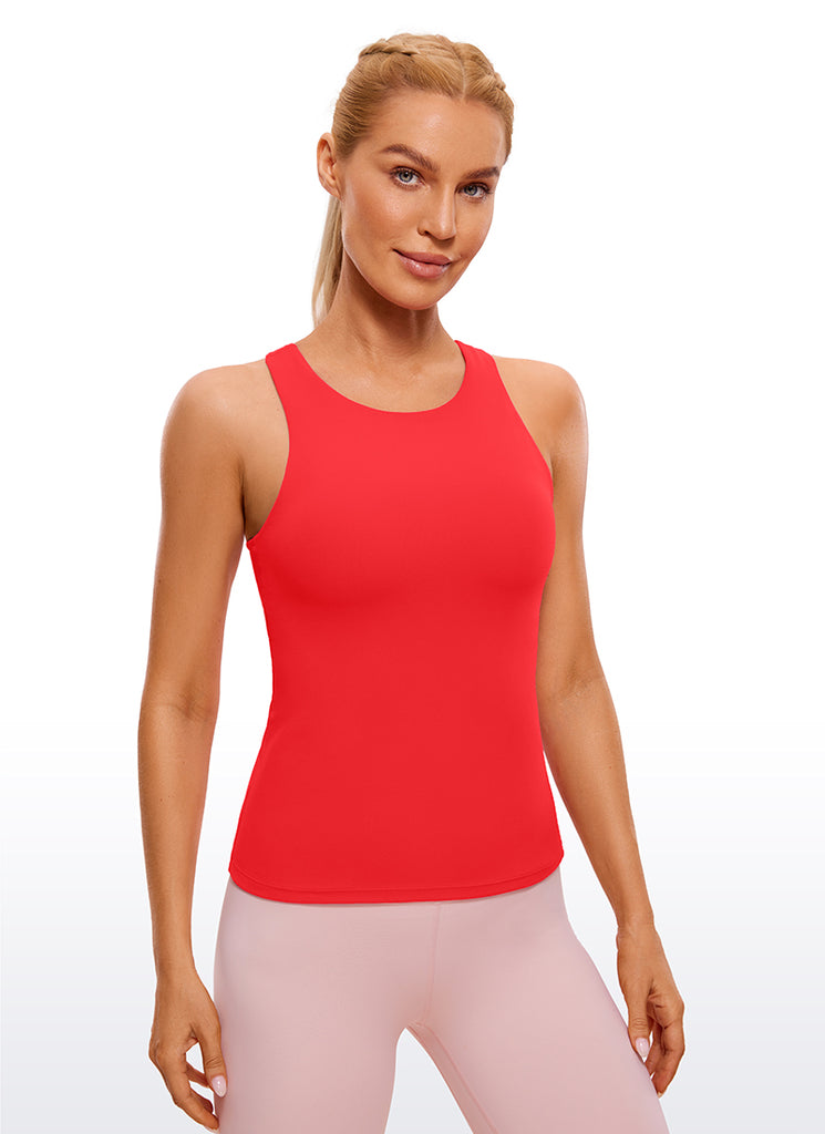 CRZ YOGA Women's Butterluxe Built-in Bra High Neck Racerback Tank Olive Green