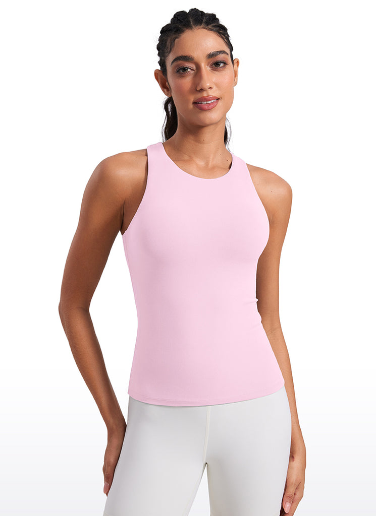 CRZ YOGA Women's Butterluxe Built-in Bra High Neck Racerback Tank Sparkle Blue