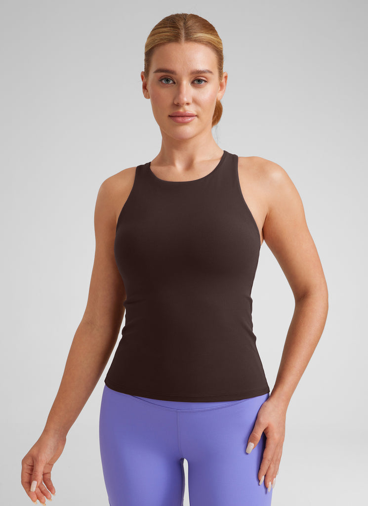 CRZ YOGA Women's Butterluxe Built-in Bra High Neck Racerback Tank Olive Green