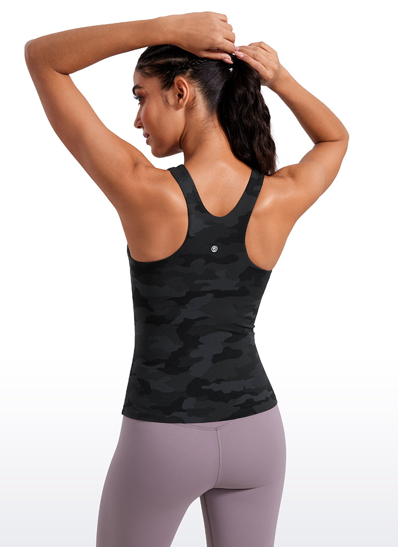 CRZ YOGA Women's Butterluxe Built-in Bra High Neck Racerback Tank Dark Grey Camouflage 2