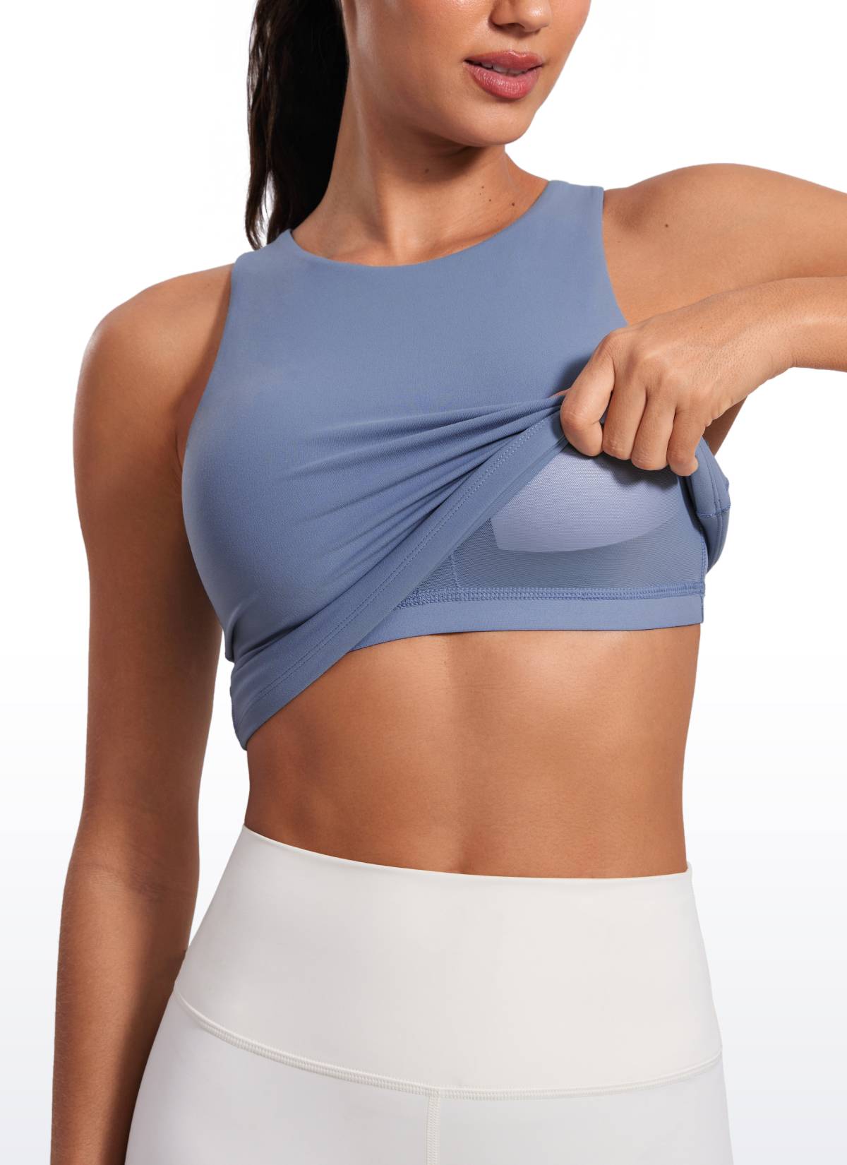 CRZ YOGA Women's Butterluxe Built-in Bra High Neck Racerback Tank Oasis Blue