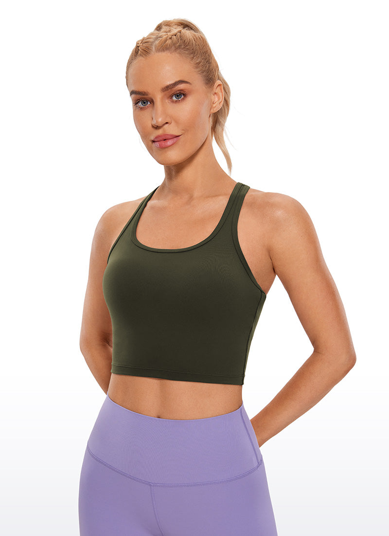 CRZ YOGA Women's Yoga Low support Butterluxe Scoop Neck Bra Y-Back Olive Green
