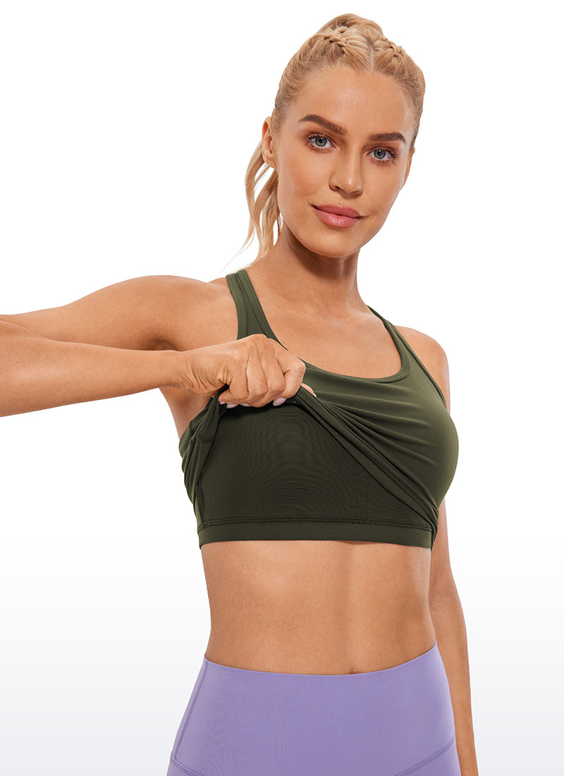CRZ YOGA Women's Yoga Low support Butterluxe Scoop Neck Bra Y-Back Olive Green